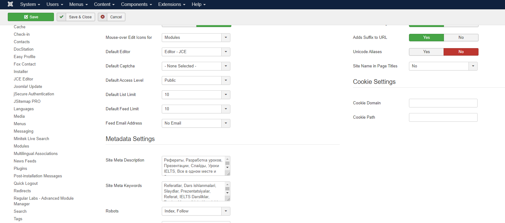 metadane joomla